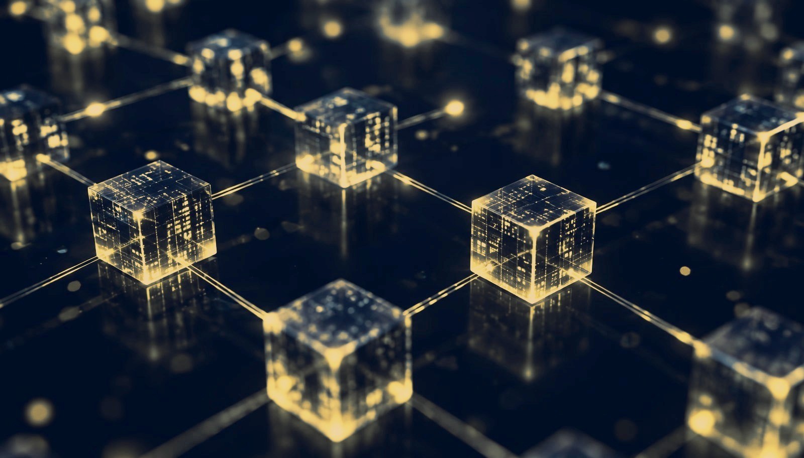 Abstract chain of glowing linked data blocks