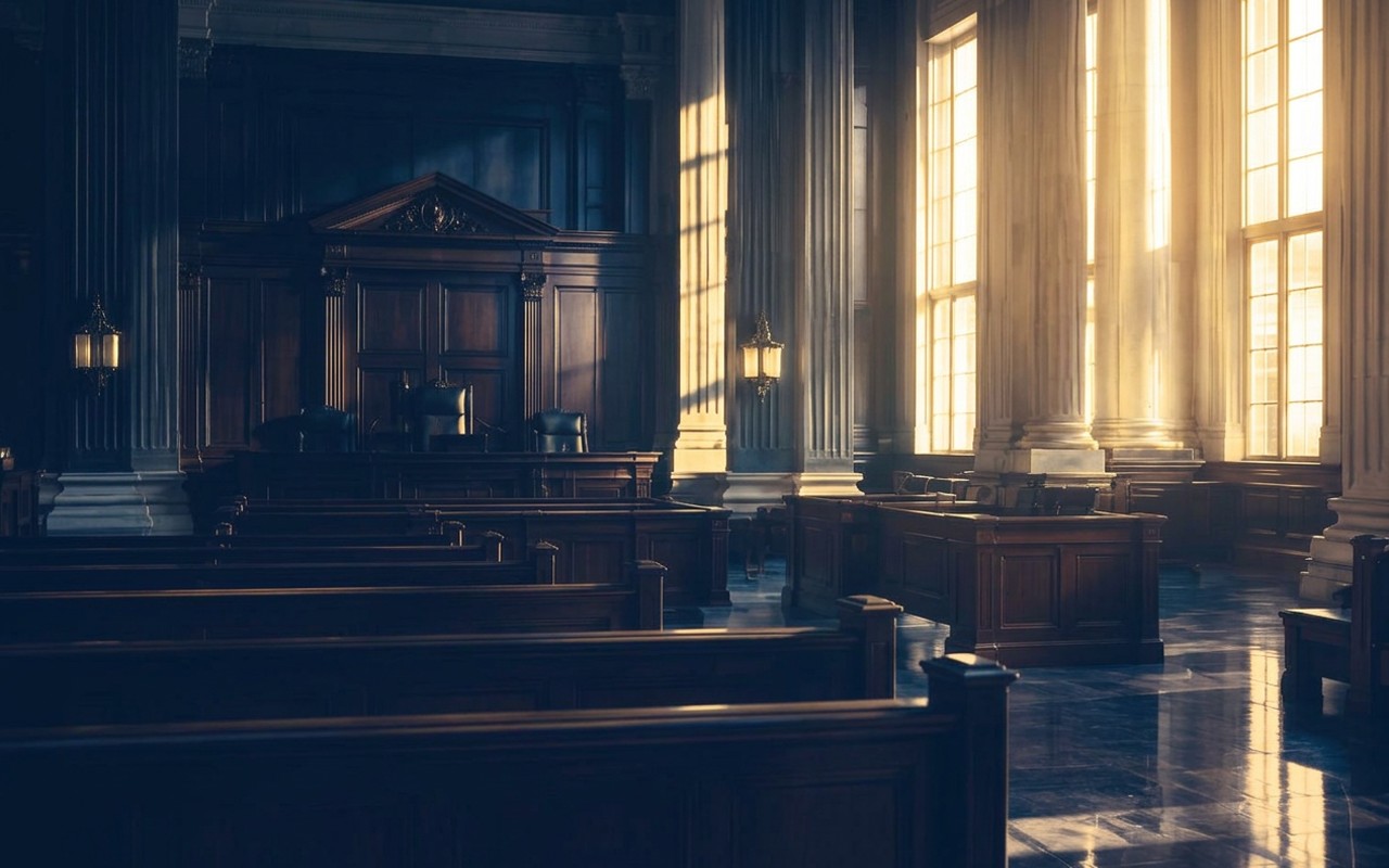 Courtroom interior lit by daylight