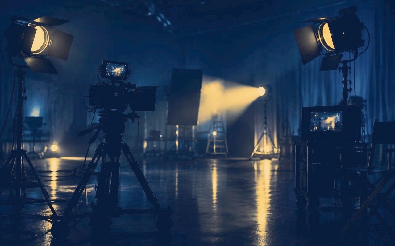 Film studio lighting and camera equipment